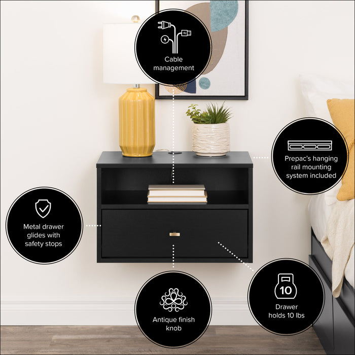 Table De Nuit Flottante A 1 Tiroir – Noir