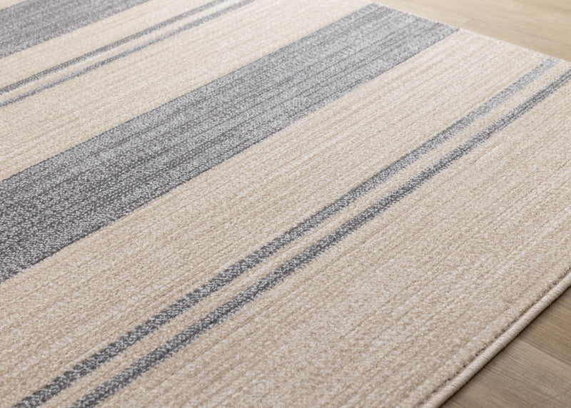 Tapis Covington beige et gris a rayures, 5'3\" x 7'7\"