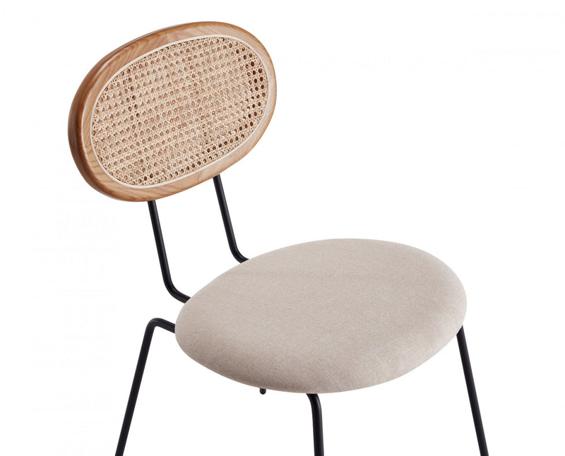 Chaise de salle a manger Jardin Industry Chic avec dossier en cannage et assise rembourree, coloris flocon d’avoine et naturel – Lot de 4