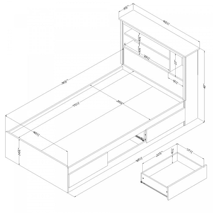 Vito Ensemble Lit Matelot Avec Tete De Lit Bibliotheque Noir Solide, De Meubles South Shore