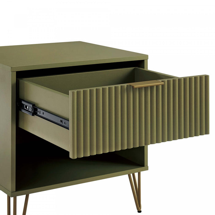 Table de nuit moderne Dumbo 20\" cannelee en vert olive (1 tiroir) - Lot de 2