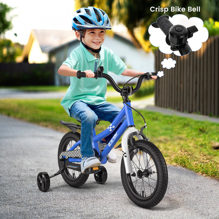 Velo Costway 14\" Pour Enfants Avec Roues D'entrainement Amovibles Et Panier Pour 3-5 Ans Bleu