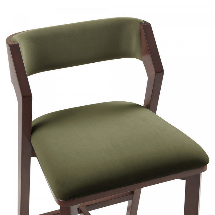 Tabouret de comptoir moderne en bois Patricia avec revetement en tissu vert tortue