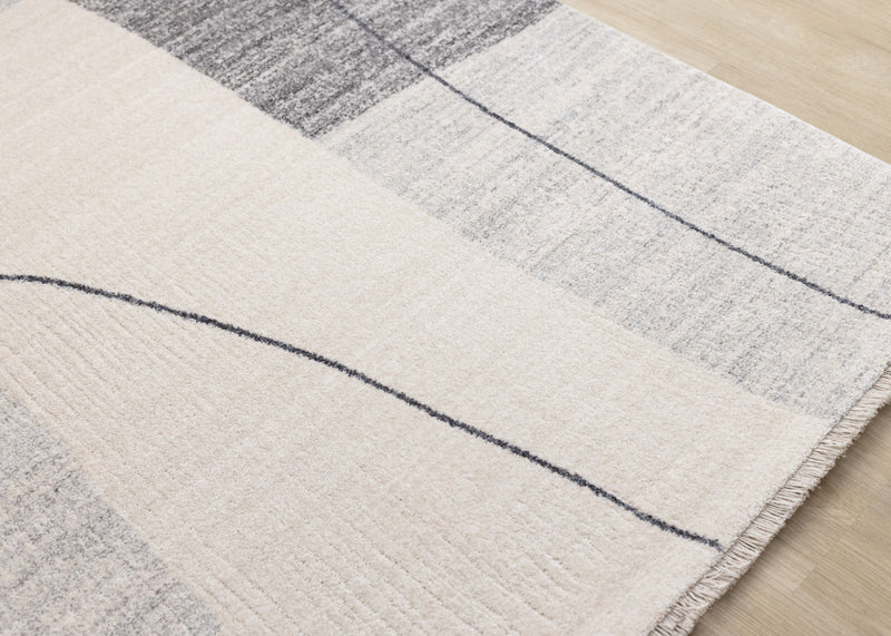 Tapis geometrique gris noir creme Olivia, 7'10\" x 10'2\"