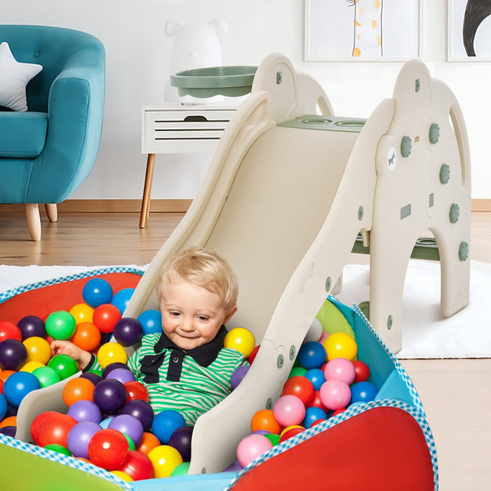 Costway 3-en-1 Toboggan Pour Tout-petit-enfant Avec La Zone Tampon De Basket-ball Cercle & Conception D'elephant De Boule