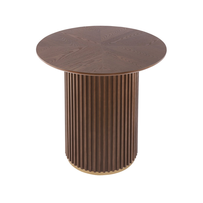 Table a manger ronde moderne Voss avec plateau en frene et base metallique, brun