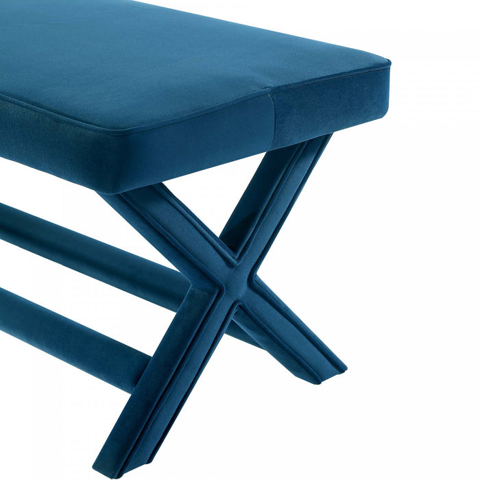 Banc d’appoint Abigail style milieu du siecle moderne en velours bleu