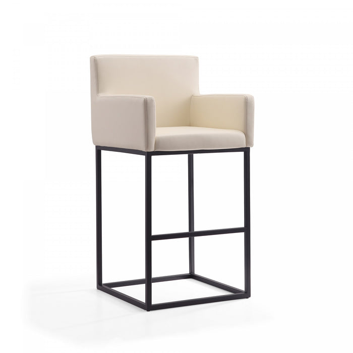 Tabouret de bar rembourre en metal style mid-century modern Ambassador, creme - Lot de 3