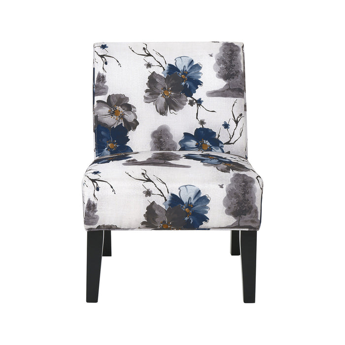 Fauteuil D’appoint Oliver En Tissu aspect lin Avec Pieds En Bois Caoutchouc - Bleu Et Multicolore