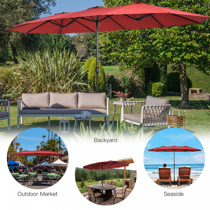 Costway Parasol double face de 15 pieds pour patio, parasol de marche exterieur, bordeaux