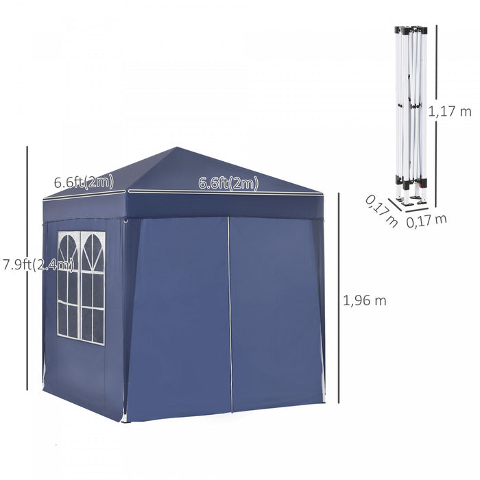 Tonnelle De Jardin Tente Pliante Barnum Pop-up 2 X 2 M 4 Parois Laterales Amovibles 2 Fenetres Sac De Transport Pour Camping, Festival, Plage, Jardin Bleu