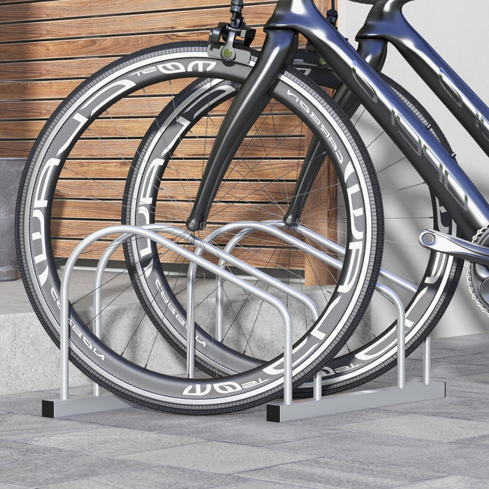 HOMCOM Porte-velos reglable 2 velos, support de sol en acier, argente