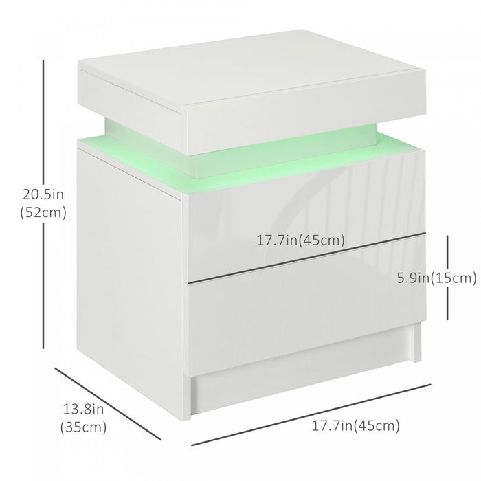 HOMCOM Table de chevet, table d'appoint avec lumieres LED, pour chambre