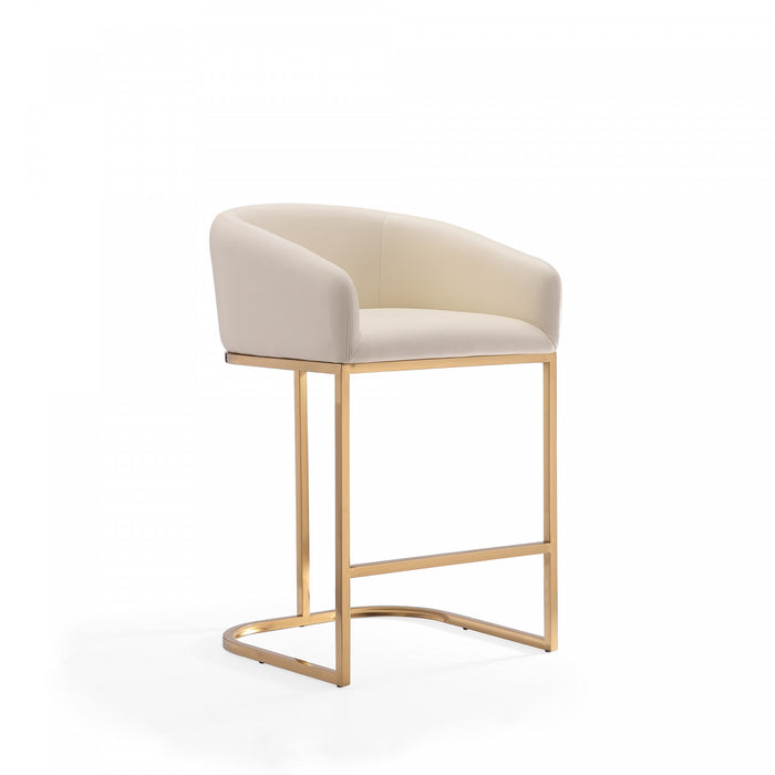 Tabouret de comptoir rembourre en metal style mid-century Louvre, creme - Lot de 3