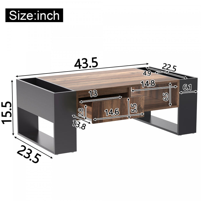 Table Basse Kay Avec Tiroir Sans Poignee Et Double Rangement, Gris
