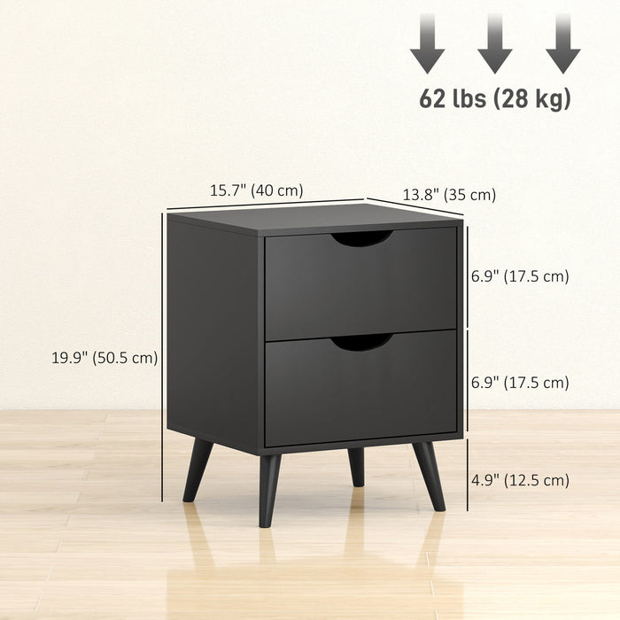 HOMCOM Lot de 2 Tables de Chevet, Tables de Nuit avec 2 Tiroirs, Noir