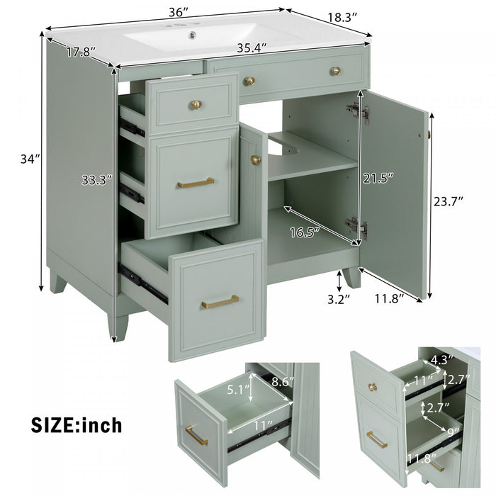 Meuble de salle de bain moderne Grady 36 pouces avec lavabo ceramique et rangement intelligent, vert