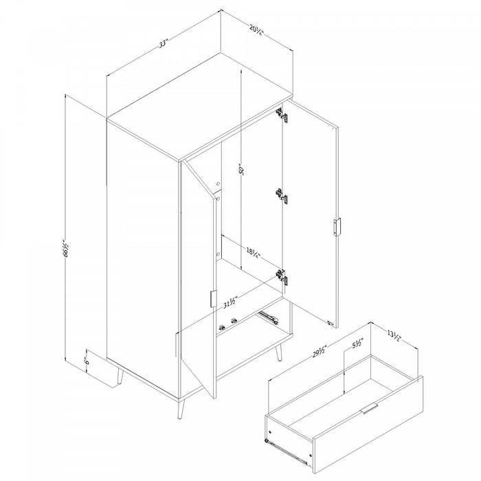 Oxford Armoire-penderie Avec Portes Et Tiroir - Manguier Naturel