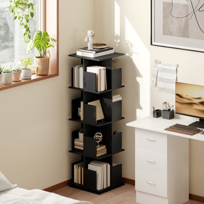 HOMCOM Bibliotheque pivotante a 360°, 4 niveaux avec casiers, noir