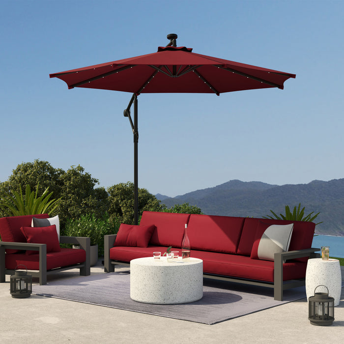 Outsunny Parasol Deporte Exterieur De 10pi Avec Eclairage Solaire, Bordeaux