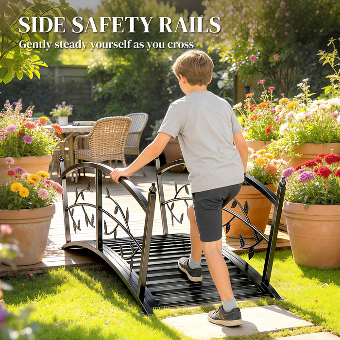 Outsunny Pont de Jardin Metal 120 cm avec Garde-Corps Securises, Pont Exterieur