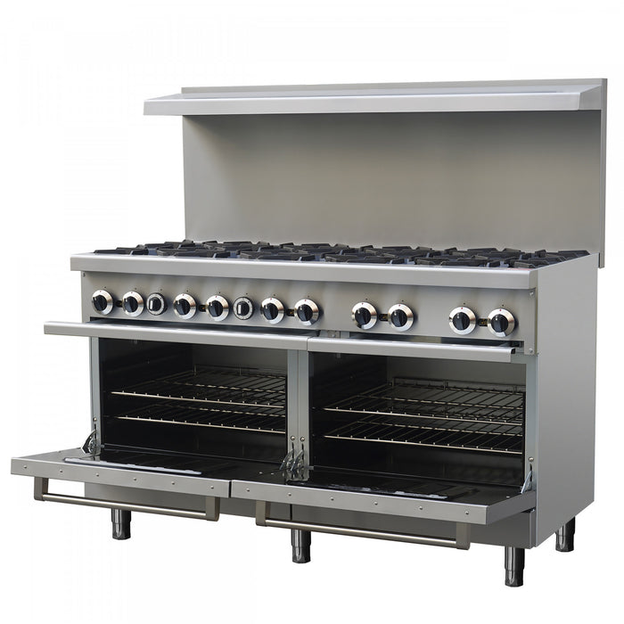 Cuisiniere a gaz Commerciale en acier inoxydable de 60 po, 10 bruleurs, 300 000 BTU – FCMGR0093-60