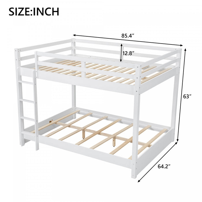 Lit superpose Ethan en bois massif format Queen avec echelle, gain de place, blanc