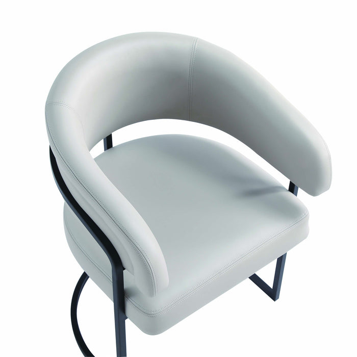 Chaise de salle a manger Augusta moderne en metal et cuir vegetalien gris clair - Lot de 2
