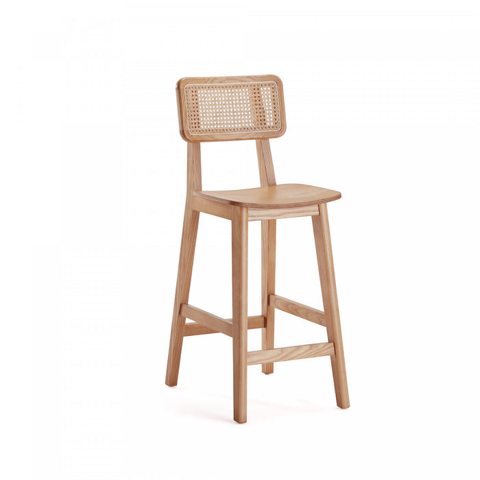 Tabouret de comptoir en bois a dossier cannage style industriel chic Versailles, naturel - Lot de 3
