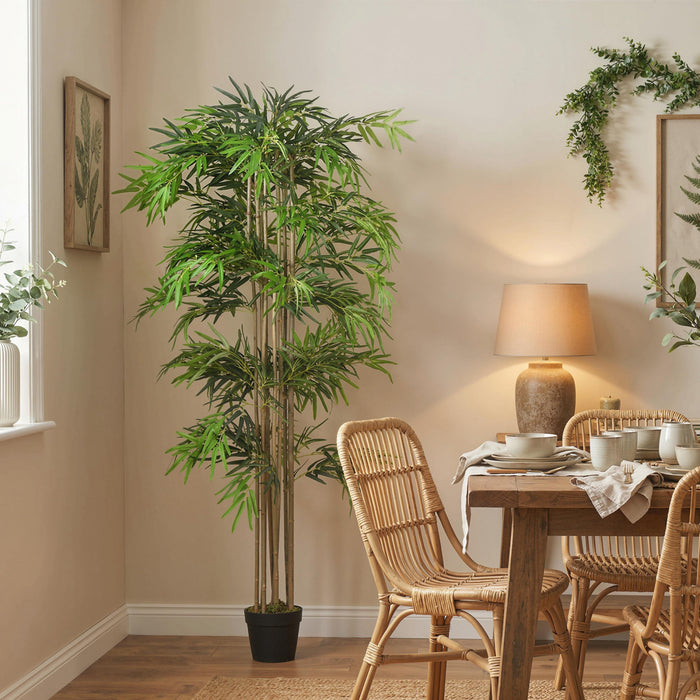 Outsunny Arbre en Bambou Artificiel de 182 cm en Pot avec 1530 Feuilles, Vert