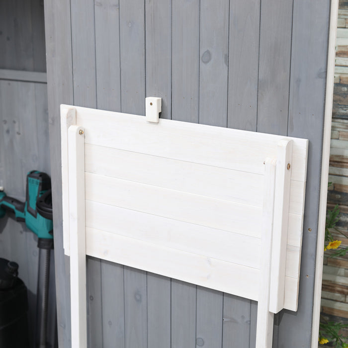 Outsunny Abri De Jardin En Bois De 52'' X 20'' Avec Poste De Travail Pliable, Support A Fleurs Et Toit En Asphalte Multifonctionnel, Abris De Jardin Et Rangement Exterieur Pour Outils