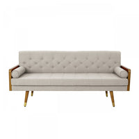  Canapé 3 Places En Tissu Capitonné Aidan Avec Coussins Roulés - Beige