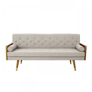 Canapé 3 Places En Tissu Capitonné Aidan Avec Coussins Roulés - Beige