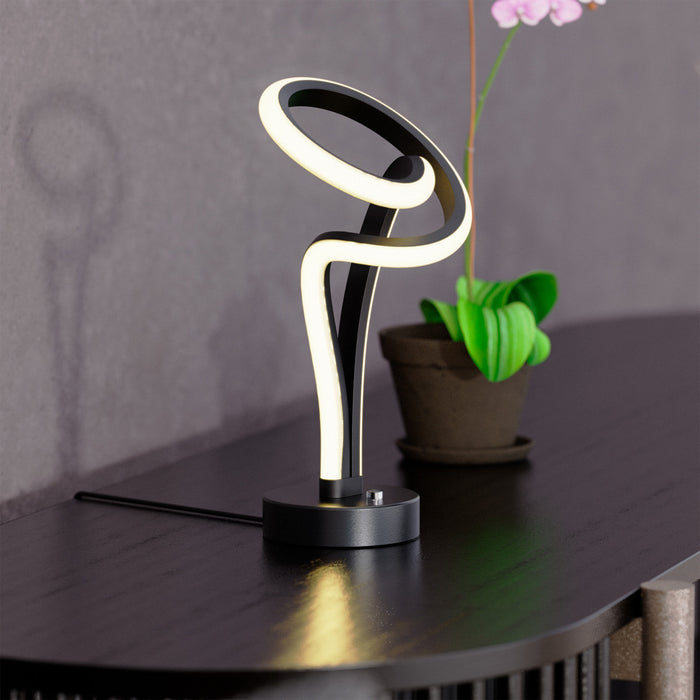 Lampe de table à DEL de 11 po noir mat et or rose à conception de boucle