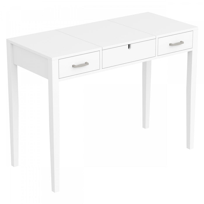 Console de 40 po avec 2 tiroirs et 1 miroir rabattable - blanche