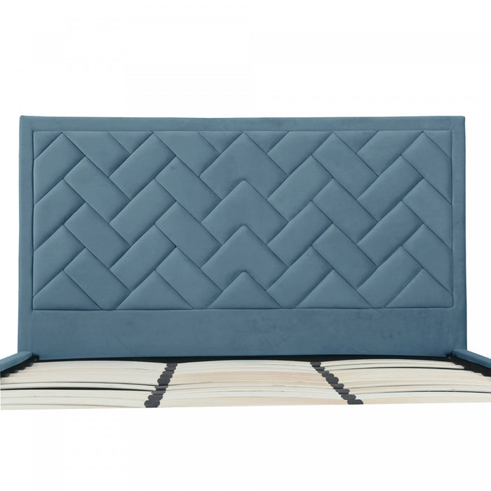 Lit king moderne Crosby en velours bleu capitonne