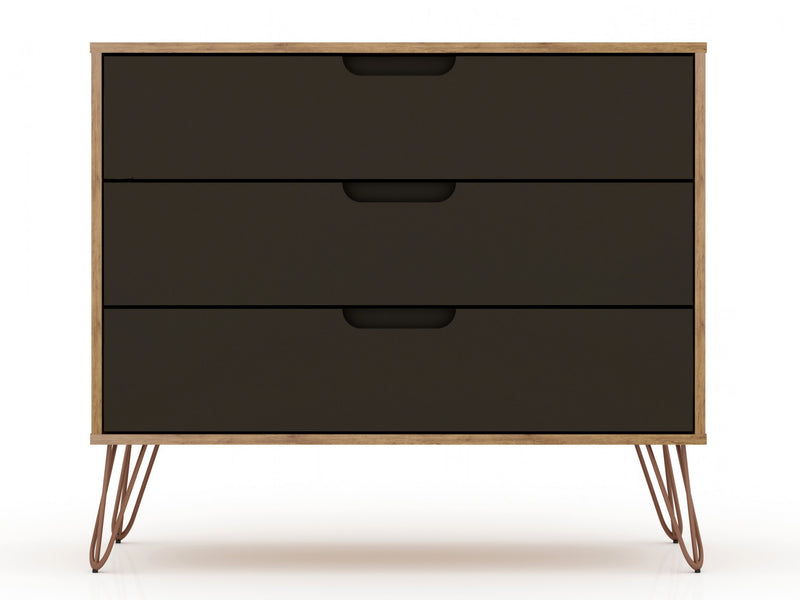 Commode Rockefeller Mid-Century Modern 89 cm en gris (3 tiroirs) – Lot de 2