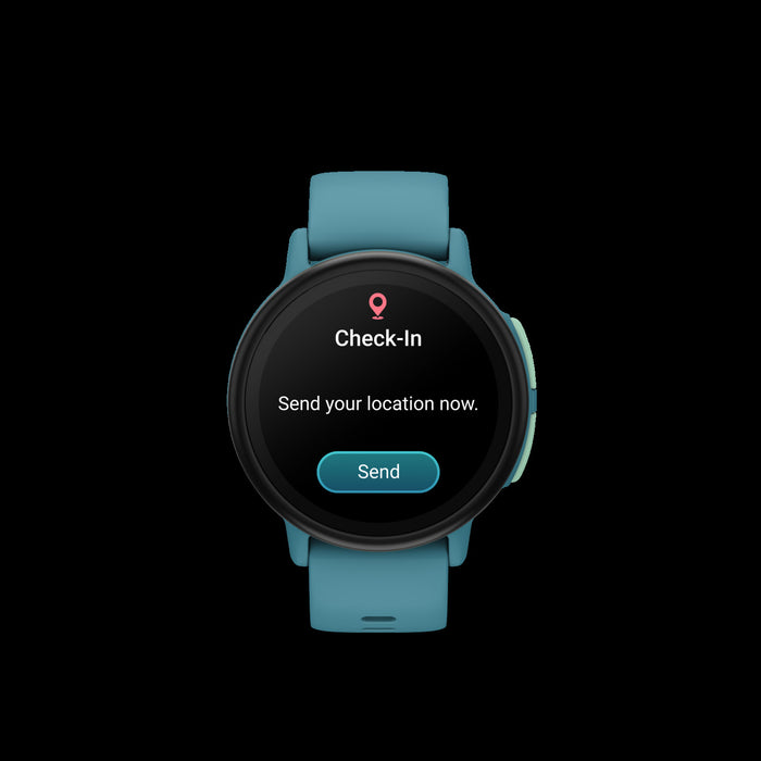 Montre intelligente Garmin Bounce 2 Turquoise pour enfants - Suivi d'activite, communication bidirectionnelle, mises a jour meteo, alarmes chronometre, fonction d'assistance, defis familiaux