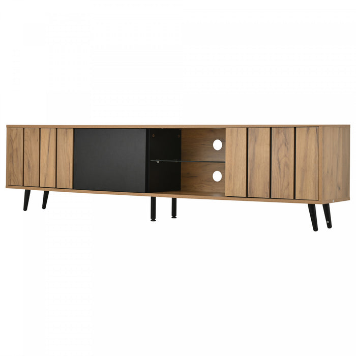 Nathan meuble TV – meuble multimedia avec 3 portes et etageres ouvertes, finition naturelle