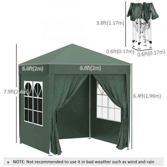 Outsunny 6.6' X 6.6' Tente De Fete Tente D'exterieur Pliante Gazebo Avec Parois Laterales Vert