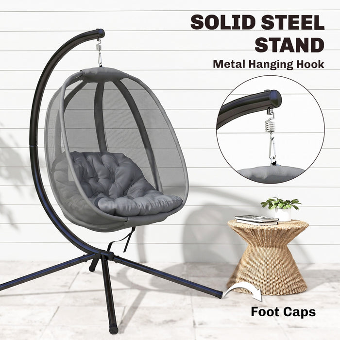 Chaise Œuf Suspendue Outsunny avec Support et Panier Pliable, Gris