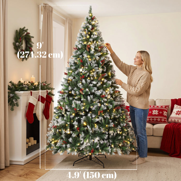 HOMCOM Sapin de Noel enneige 274 cm pre-eclaire, LED bicolores, avec telecommande