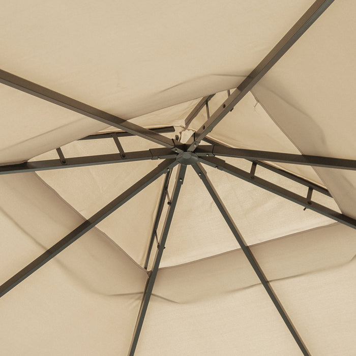 Belvedere De Patio Exterieur De 10 Pi X 10 Pi Outsunny Double Toit Souple Abri De Jardin Tente Avec De Beaux Rideaux En Polyester Et Des Rideaux En Maille, Kaki