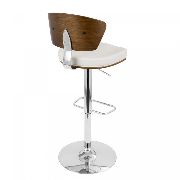 Tabouret bar pivotant réglable moderne du milieu du 20e siècle Ravinia en similicuir - noyer et blanc