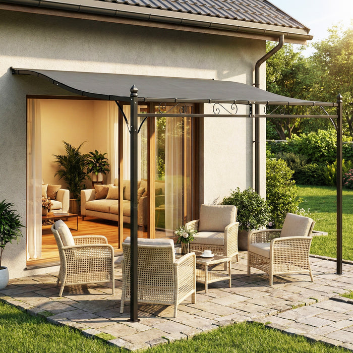Pergola Murale Outsunny 350 cm x 250 cm, Gris Fonce