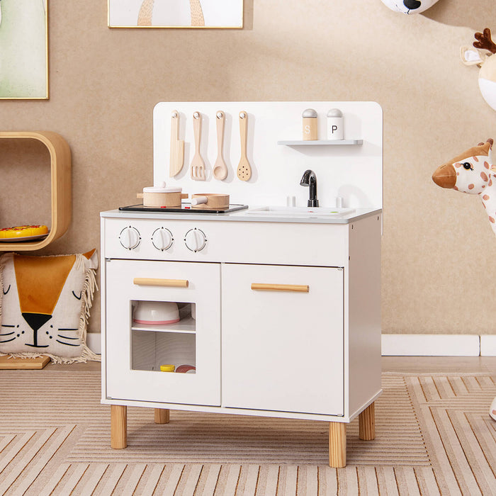 Costway Kids Kitchen Playset Avec Light Up Kitchen & Cooking Sounds Faucet D'evier De Four Blanc