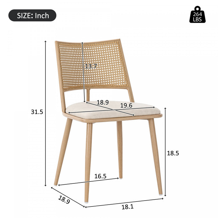 Chaises de salle a manger modernes Oliver avec assise rembourree en PU et dossier en rotin PE, lot de 6, beige