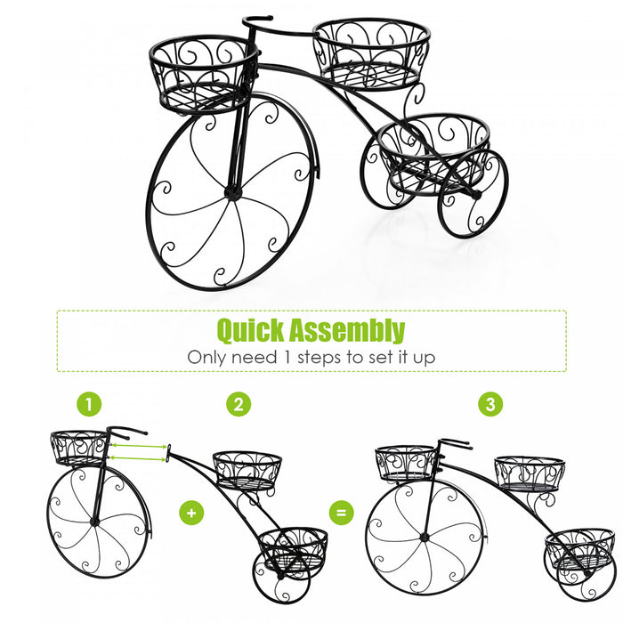 Support Pour Plantes Tricycle, Support Pour Plantes En Forme De Bicyclette Style Parisien Avec 3 Paniers, Support Pour Pot De Fleurs A 3 Niveaux Avec Roues Decoratives Pour L'interieur Et L'exterieur, Ideal Pour Jardiniers Amateurs, Cadeau De Pendaison De Cremaillere, Fete Des Meres