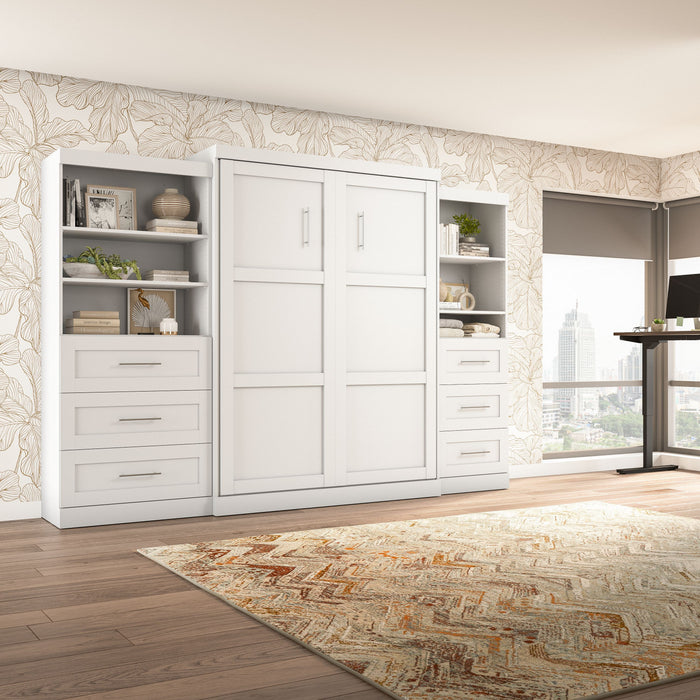 Grand lit escamotable mural Pur de Bestar de 126 po avec 2 meubles à tablettes et tiroirs