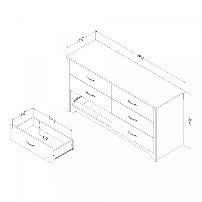  Commode Fusion à 6 tiroirs - chêne blanchi